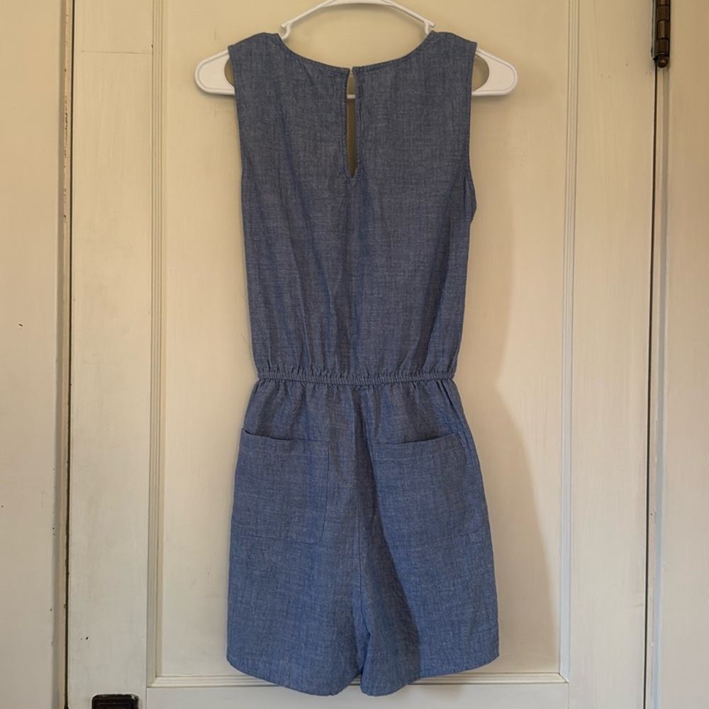 100% Cotton LOFT Denim Blue Romper Shorts - Picture 3 of 12